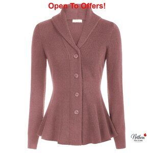 Vintage Peplum Cardigan Sweater Shawl Lapel Button Down Slim Fit